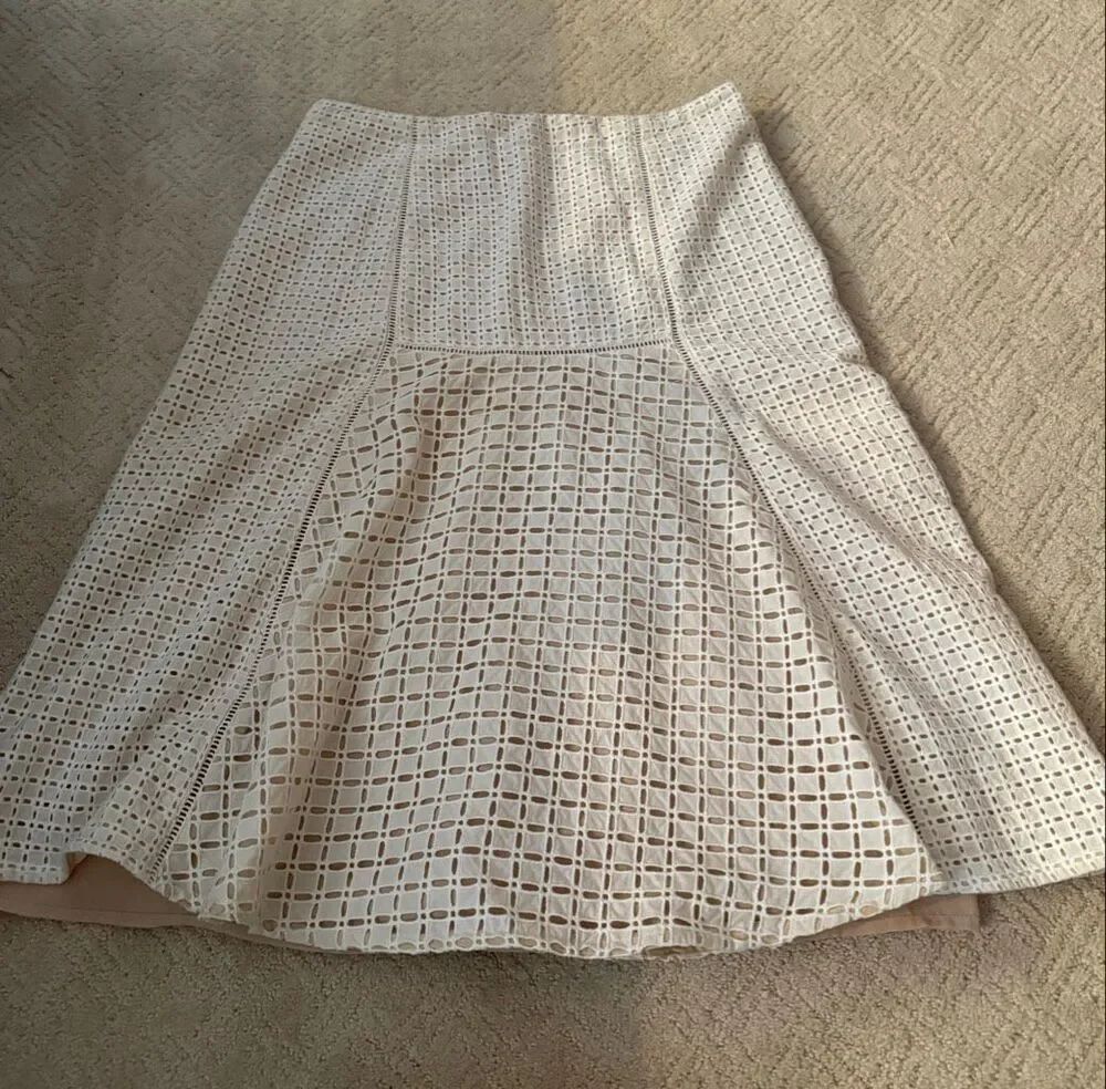 J Crew Knee Length Eyelet A-Line Skirt